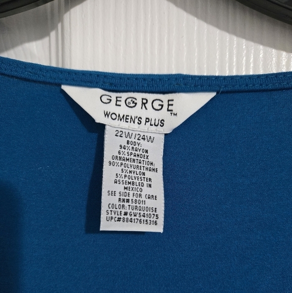 George Women's Plus Blue Blouse Size 22W/24W Sparkles 3/4 Sleeves Office Savvy - Picture 6 of 9